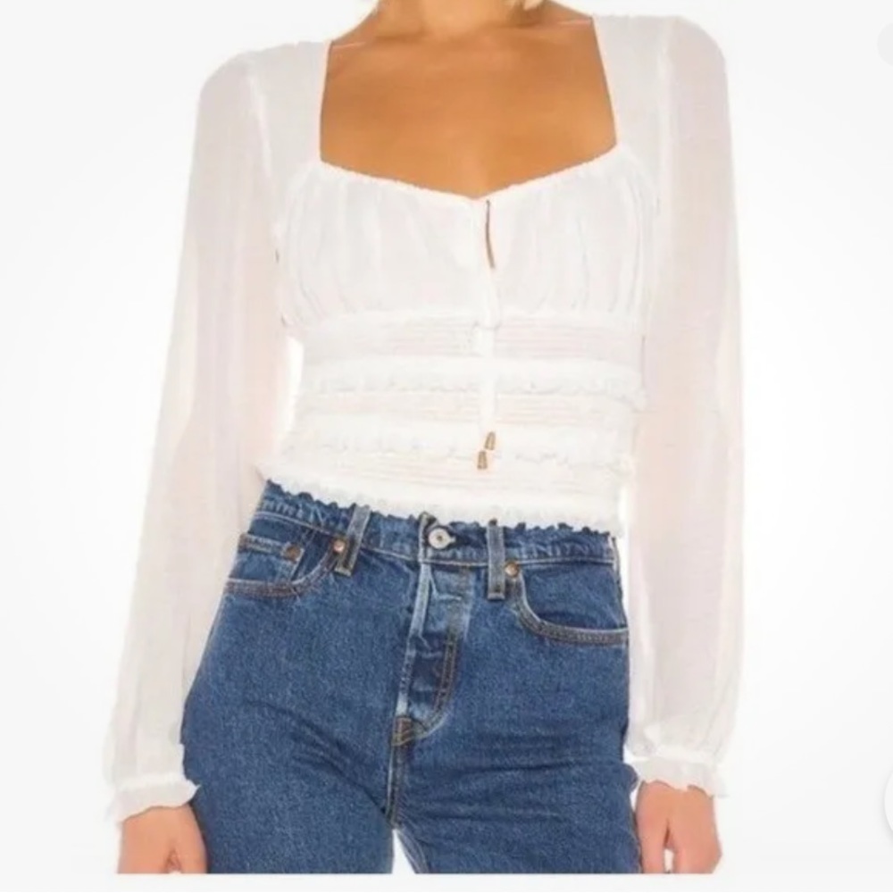 Free People Lolita White Peasant Top Blouse